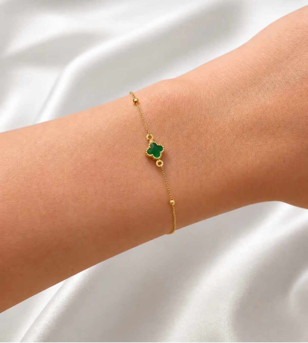14K Gold Bracelet with a Single Four-Leaf Clover