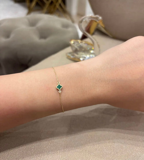 14K Gold Bracelet with a Single Four-Leaf Clover